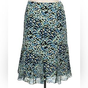 Charter Club 100% Silk Blue Black Abstract A-Line Skirt Size 16